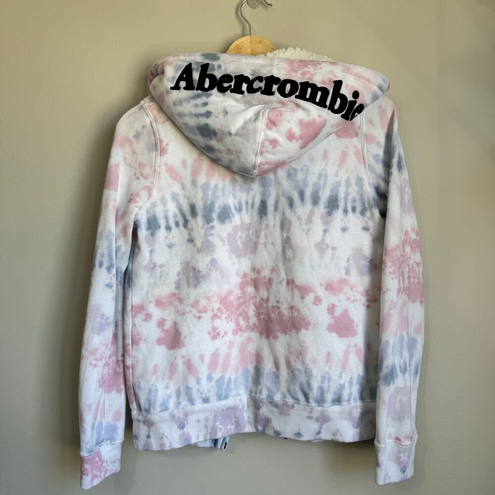 Abercrombie Kids Girls Pink Sherpa Full Zip Hoodie Sweater Tie-Die Hooded - Picture 3 of 10